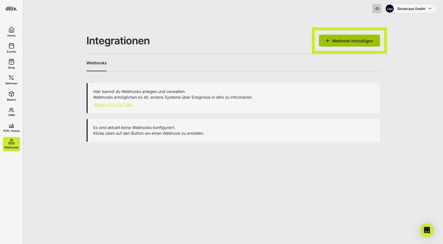 Navigate to Webhook hinzufügen